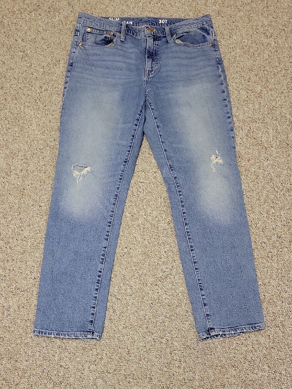 J Crew Slim Boyfriend Fit Light Blue Distressed Jeans Sz 30T Denim Casual